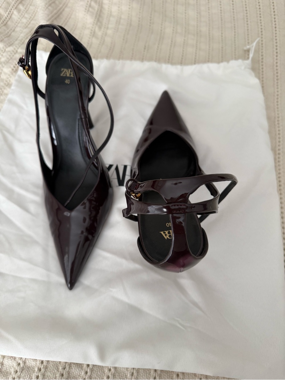 Zara Deep Plum Patent Strappy Heels - Picture 3 of 8